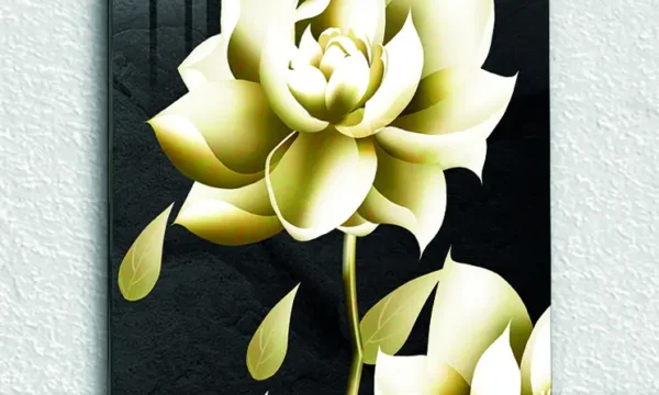 Krem Renk Lotus Çiçeği Temperli Cam Tablo