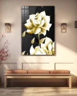 Krem Renk Lotus Çiçeği Temperli Cam Tablo - Görsel 3