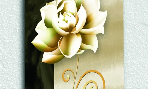 Altın Detaylı Lotus Çiçeği Temperli Cam Tablo