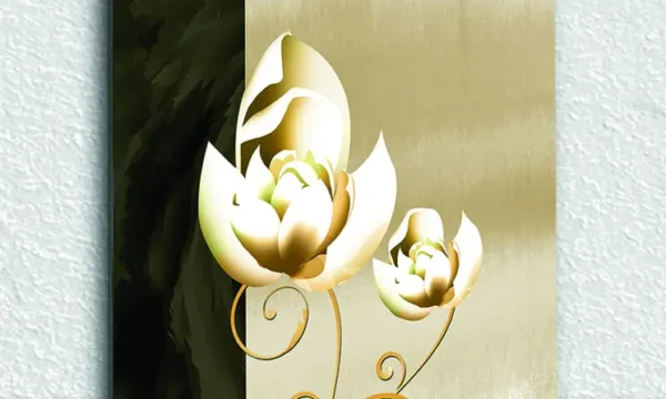 Altın Spiral Detaylı Çiçek Deseni Temperli Cam Tablo