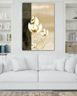 Altın Spiral Detaylı Çiçek Deseni Temperli Cam Tablo - Görsel 2