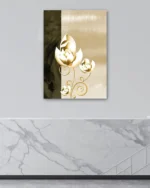 Altın Spiral Detaylı Çiçek Deseni Temperli Cam Tablo - Görsel 4