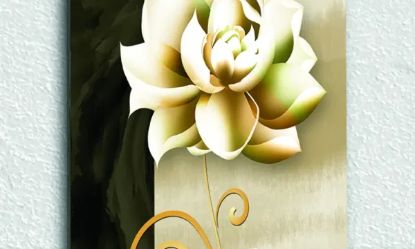 Altın Renkli Zarif Çiçek Tasarımı Temperli Cam Tablo