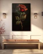 Siyah Fon Üzerinde Kırmızı Gül Temperli Cam Tablo - Görsel 3