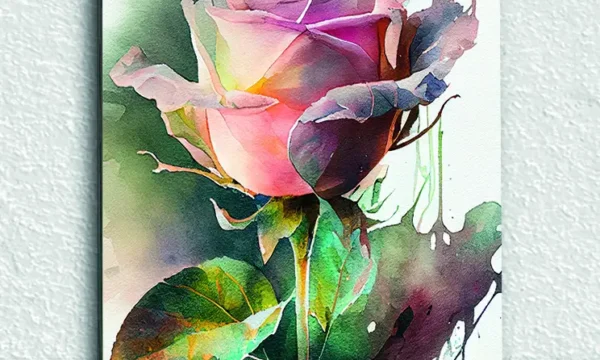 Suluboya Tarzı Renkli Gül Temperli Cam Tablo