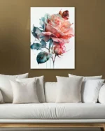 Suluboya Tarzı Pembe Gül Desenli Temperli Cam Tablo - Görsel 5