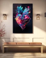 Renkli Kalp ve Yaprak Desenli Modern Temperli Cam Tablo - Görsel 3