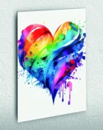Renkli Su Boyası Kalp Tasarımı Temperli Cam Tablo