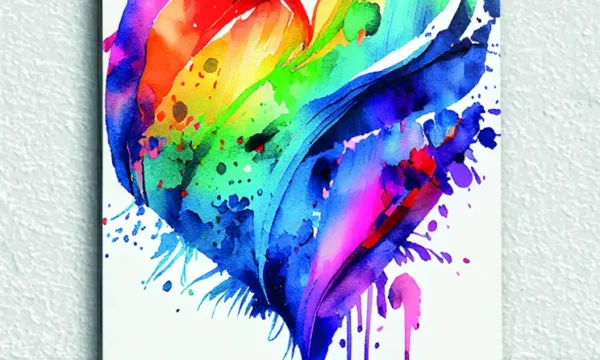 Renkli Su Boyası Kalp Tasarımı Temperli Cam Tablo