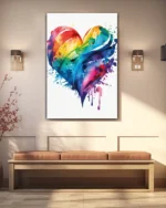 Renkli Su Boyası Kalp Tasarımı Temperli Cam Tablo - Görsel 3