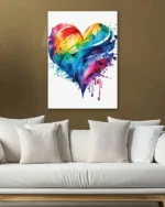 Renkli Su Boyası Kalp Tasarımı Temperli Cam Tablo - Görsel 5