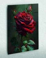 Klasik Kırmızı Gül Sanatı Temperli Cam Tablo