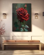 Klasik Kırmızı Gül Sanatı Temperli Cam Tablo - Görsel 3