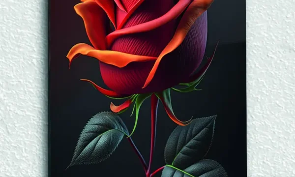 Neon Dokulu Kırmızı Gül Temperli Cam Tablo