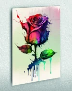 Renk Sıçramalı Gül İllüstrasyonu Temperli Cam Tablo
