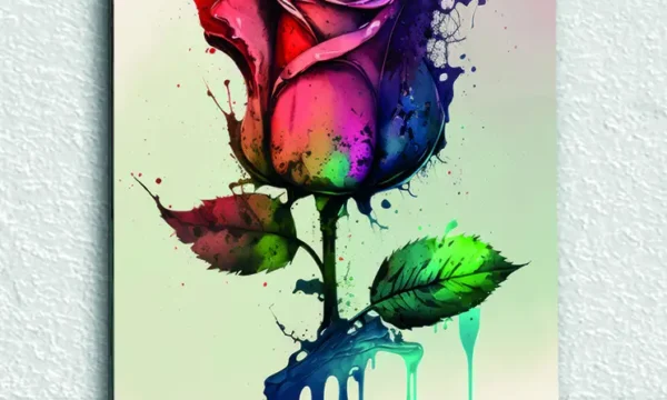 Renk Sıçramalı Gül İllüstrasyonu Temperli Cam Tablo