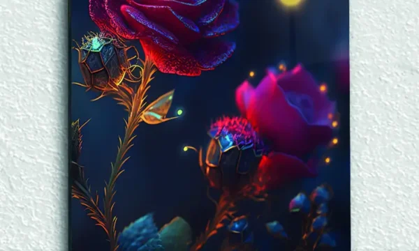 Gece Parıltılı Gül Bahçesi Temperli Cam Tablo