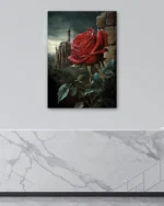 Şatolu Manzarada Kırmızı Gül Temperli Cam Tablo - Görsel 4