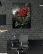 Şatolu Manzarada Kırmızı Gül Temperli Cam Tablo - Görsel 6