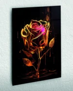 Altın Dokulu Gül Sanatı Temperli Cam Tablo