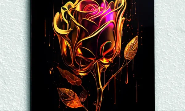 Altın Dokulu Gül Sanatı Temperli Cam Tablo