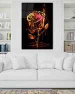 Altın Dokulu Gül Sanatı Temperli Cam Tablo - Görsel 2