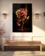 Altın Dokulu Gül Sanatı Temperli Cam Tablo - Görsel 3