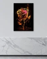 Altın Dokulu Gül Sanatı Temperli Cam Tablo - Görsel 4