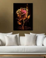 Altın Dokulu Gül Sanatı Temperli Cam Tablo - Görsel 5