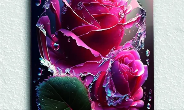 Kristal Damlacıklı Çift Gül Temperli Cam Tablo