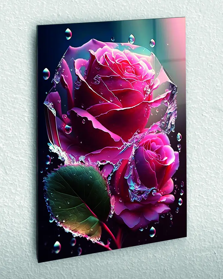 DDOG131_1-1.webp Kristal Damlacıklı Çift Gül Temperli Cam Tablo - Görsel 1