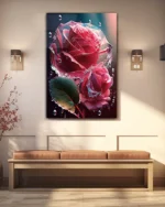 Kristal Damlacıklı Çift Gül Temperli Cam Tablo - Görsel 3