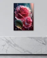 Kristal Damlacıklı Çift Gül Temperli Cam Tablo - Görsel 4