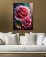 Kristal Damlacıklı Çift Gül Temperli Cam Tablo - Görsel 5