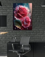 Kristal Damlacıklı Çift Gül Temperli Cam Tablo - Görsel 6