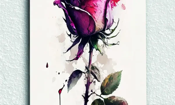 Suluboya Mor Gül Temperli Cam Tablo