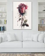 Suluboya Mor Gül (Açılı Kadraj) Temperli Cam Tablo - Görsel 2