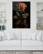 Neon Çizgili Gül ve Yapraklar Temperli Cam Tablo - Görsel 2