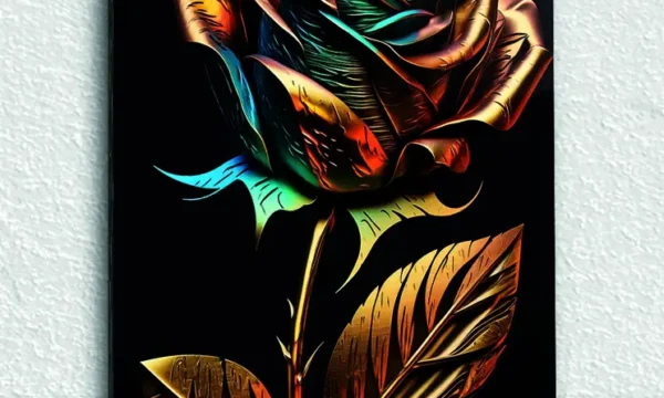 Altın ve Turkuaz Dokulu Gül Temperli Cam Tablo