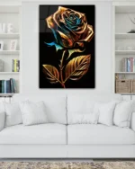 Altın ve Turkuaz Dokulu Gül Temperli Cam Tablo - Görsel 2