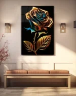 Altın ve Turkuaz Dokulu Gül Temperli Cam Tablo - Görsel 3