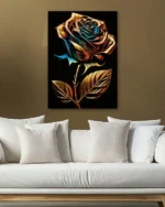 Altın ve Turkuaz Dokulu Gül Temperli Cam Tablo - Görsel 5