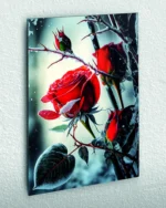 Kırağı Tutan Kırmızı Gül Temperli Cam Tablo
