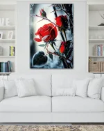 Kırağı Tutan Kırmızı Gül Temperli Cam Tablo - Görsel 2