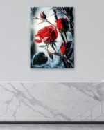 Kırağı Tutan Kırmızı Gül Temperli Cam Tablo - Görsel 4