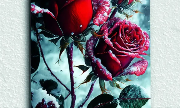 Karlı Kırmızı Güller Temperli Cam Tablo