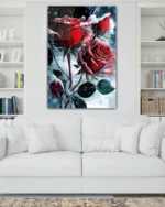 Karlı Kırmızı Güller Temperli Cam Tablo - Görsel 2