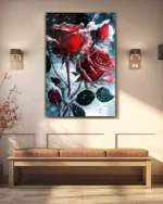Karlı Kırmızı Güller Temperli Cam Tablo - Görsel 3