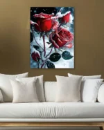 Karlı Kırmızı Güller Temperli Cam Tablo - Görsel 5