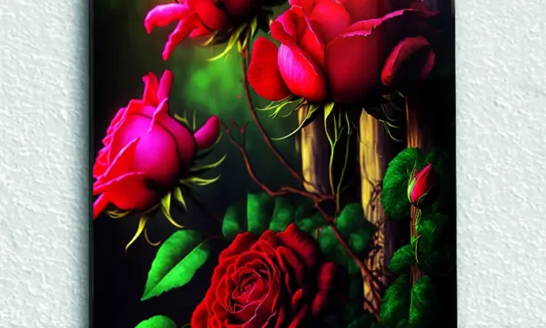 Bahçe Çitinde Kırmızı Güller Temperli Cam Tablo